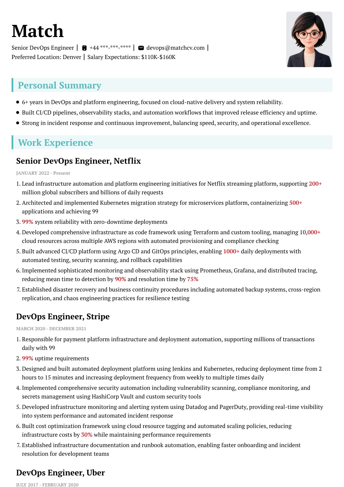 en-gb resume template screenshot